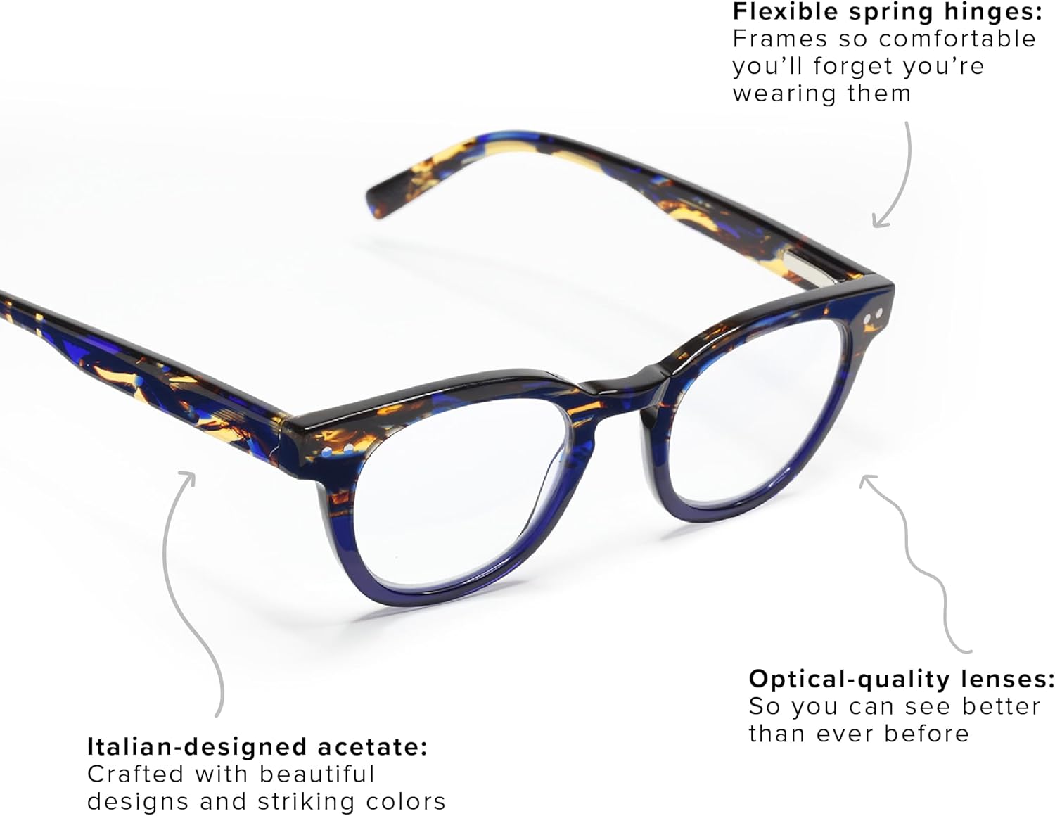 eyebobs – Waylaid  Gafas de lectura prémium para hombres y mujeres  Marco redondo para caras promedio  Disponible en 0.0x – 4.0x