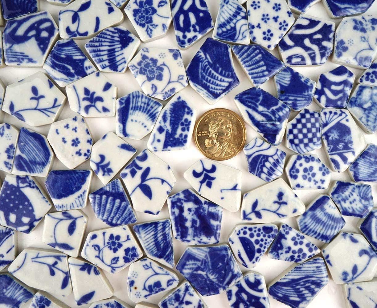 Lanyani Surtido de azulejos de porcelana de cerámica rotos piezas de porcelana azul y blanca para manualidades de mosaico, cubierta de 11 x 11