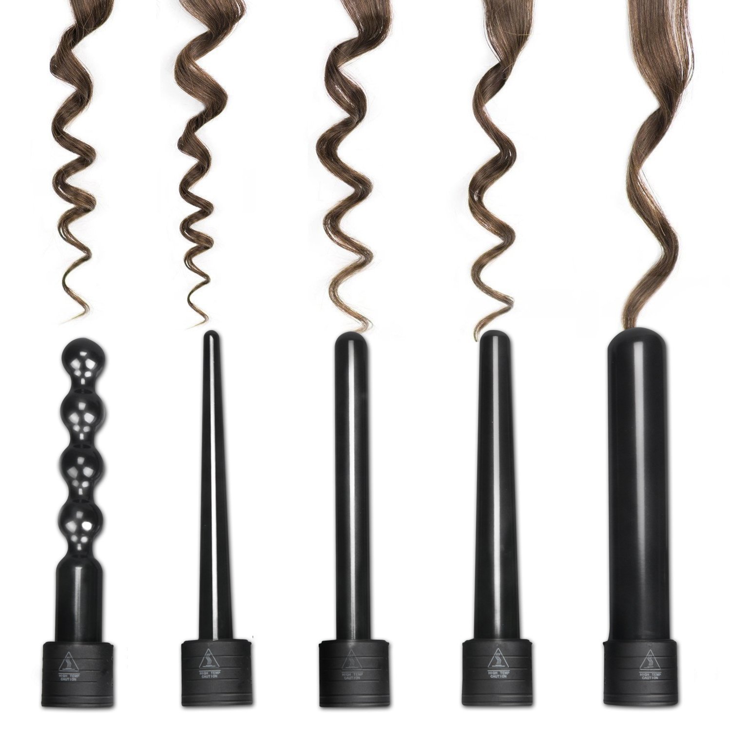 Juego de rizador Zealite 5en 1 rizador de cabello tamaños 0.03 a 0.07 pulgadas, 0.75 pulgadas, 0.71 a 0.98 pulgadas, 0.98 pulgadas, 1.26 pulgadas,