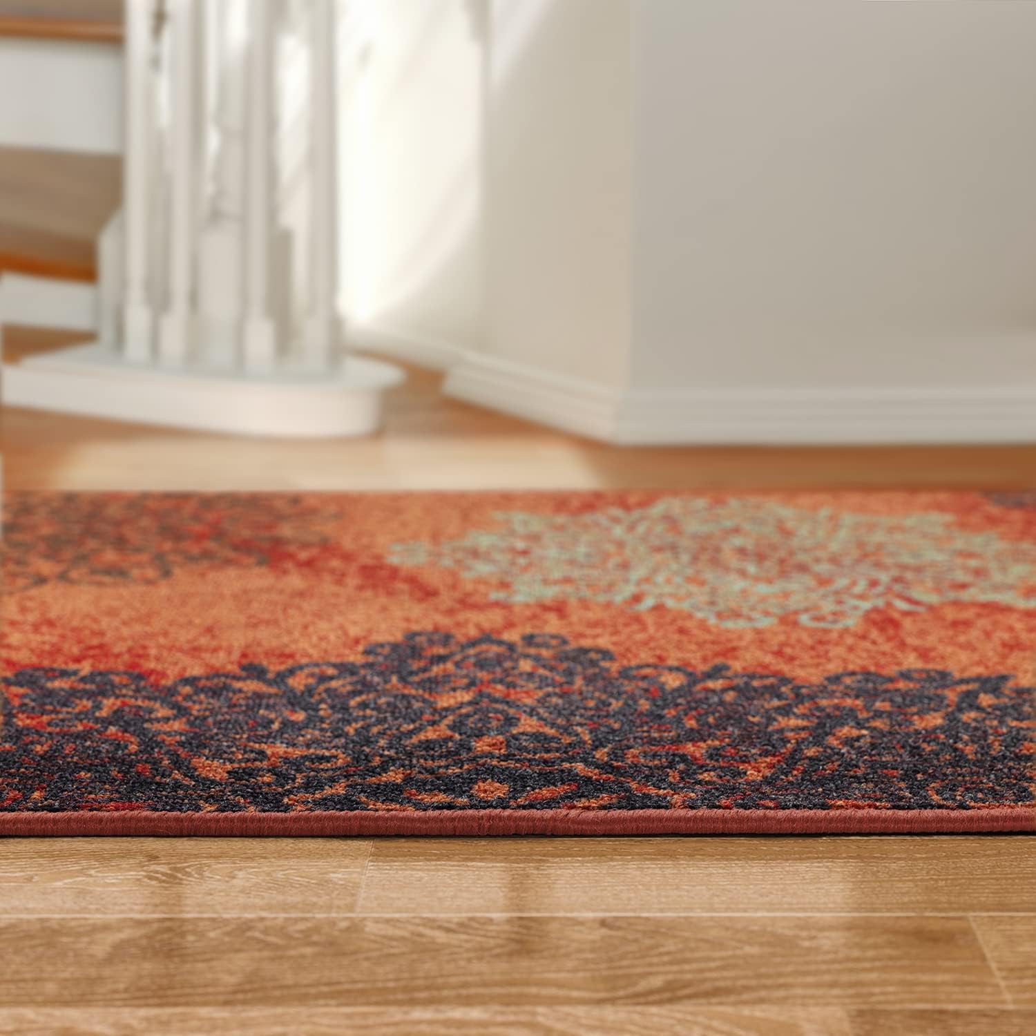 Antep Rugs Alfombras modernas florales 2 x 4 antideslizantes (antideslizante) de perfil bajo con respaldo de goma para cocina (marrón óxido, 2 pies