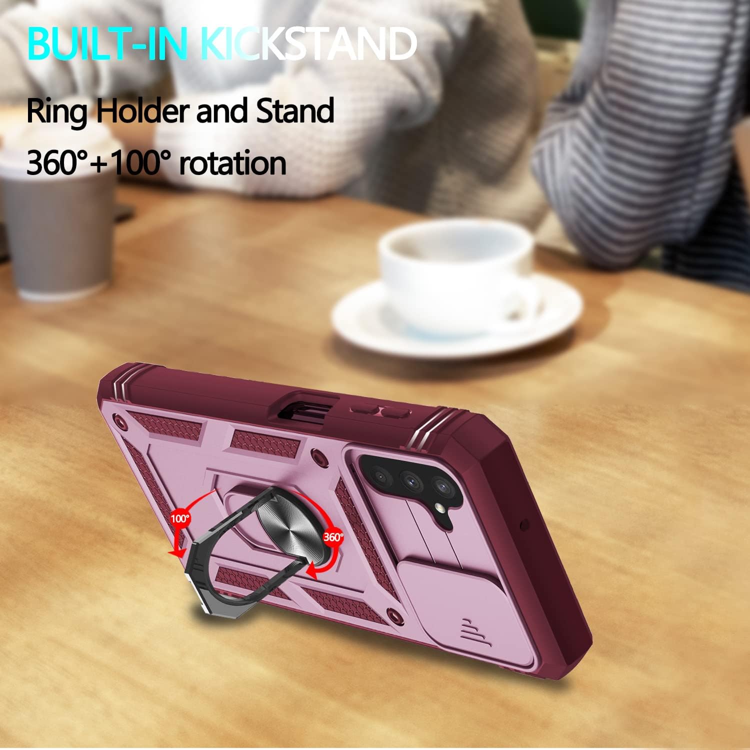 Funda para Samsung Galaxy A04S, Galaxy A13 5G con 3 protectores de pantalla de vidrio templado, soporte de anillo integrado + cubierta de cámara,