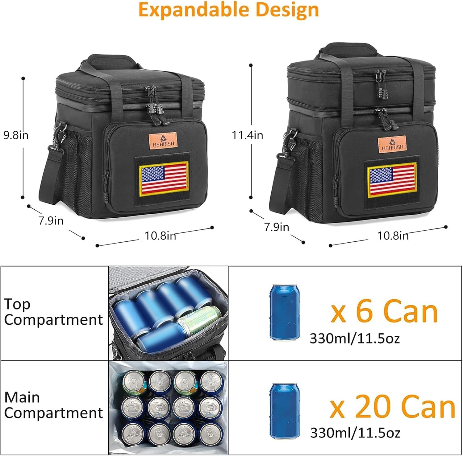 HSHRISH Lonchera táctica expandible, bolsa de almuerzo grande con aislamiento de doble cubierta para hombres, bolsa térmica duradera a prueba de