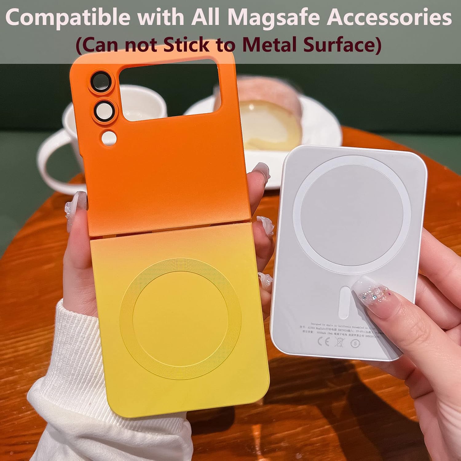 Funda magnética para Samsung Galaxy Z Flip 4 compatible con MagSafe color neón degradado, protector de lente de cámara integrado, suave al tacto,