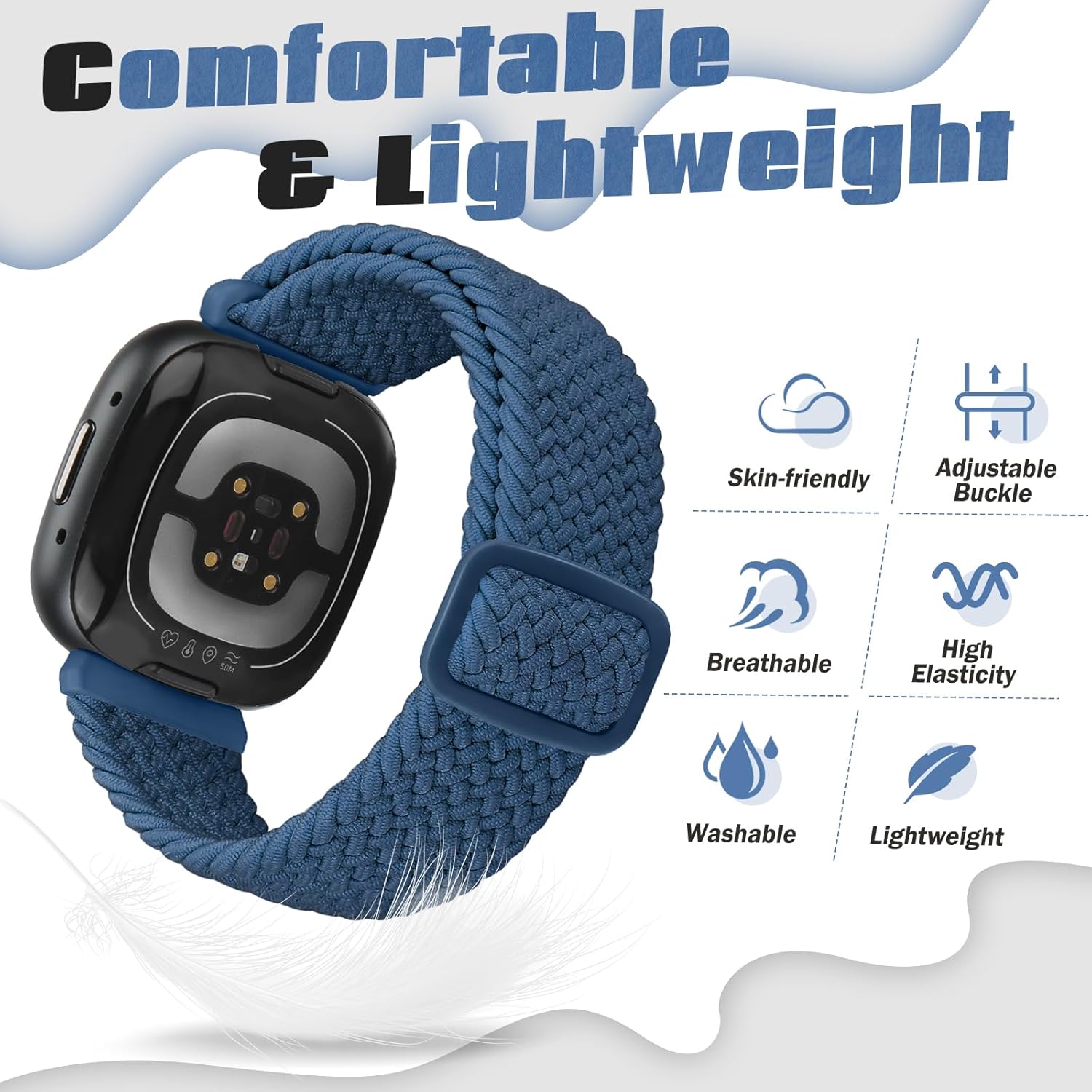 Correa elástica trenzada Solo Loop compatible con Fitbit Versa 4Fitbit Sense 2Fitbit Versa 3Fitbit Sense, correas elásticas de nailon deportivo para