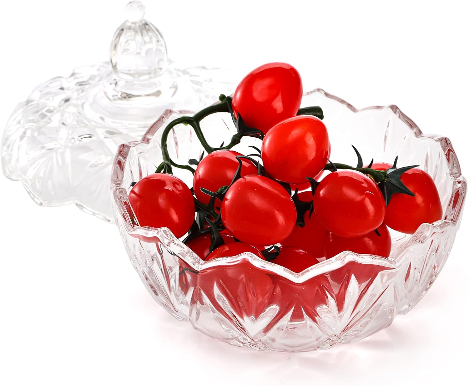 Youeon Juego de 4 platos de cristal para dulces con tapa, cuenco decorativo para dulces de 6.2 pulgadas, tarro de caramelo de cristal, tarro de