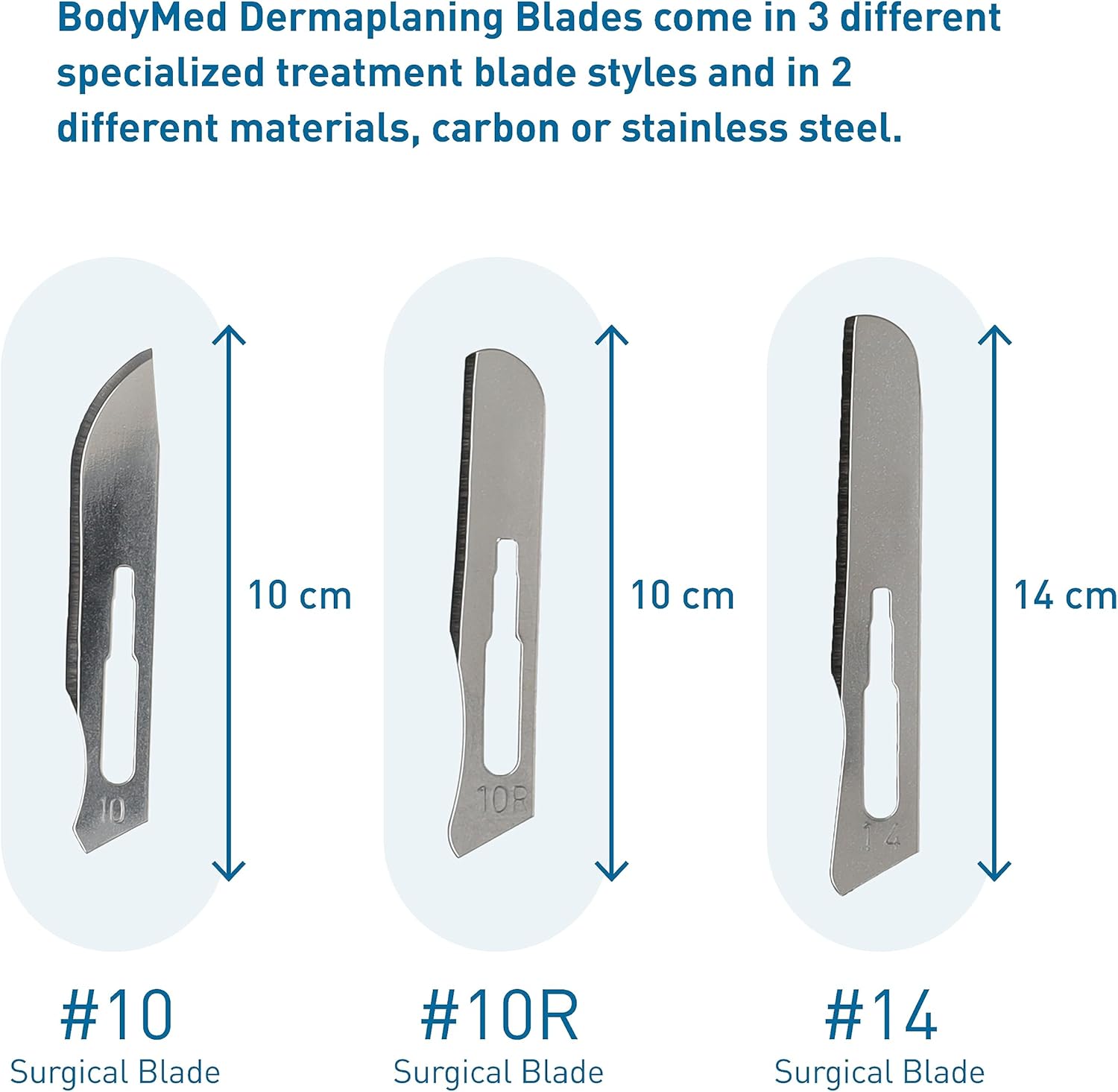 BodyMed Cuchillas de dermaplaning #10R en acero al carbono, 100 piezas – Estériles para procedimientos quirúrgicos, cuidado de la piel, depilación y