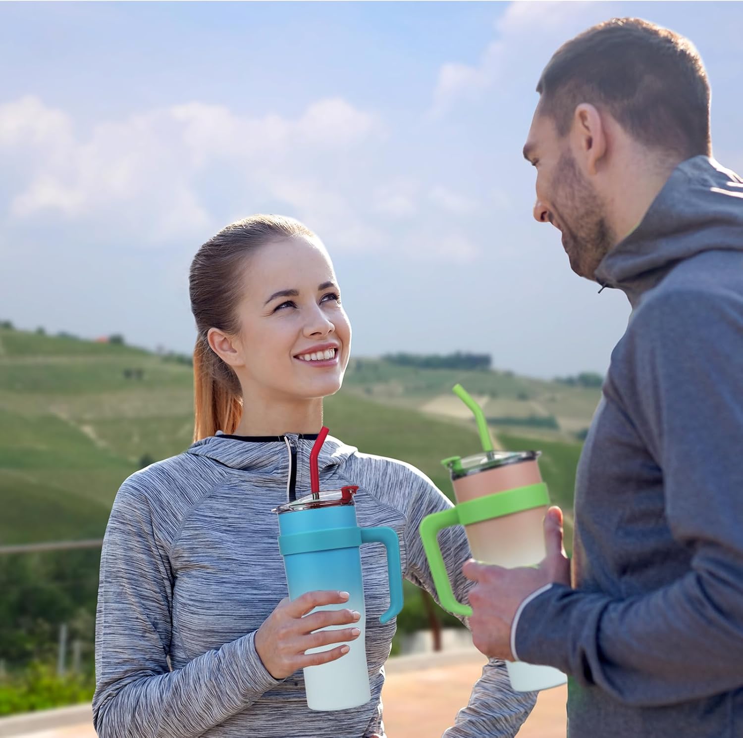 Vaso de 40 onzas con asa, a prueba de derrames, botella de agua, taza de café, taza térmica de viaje, para oficina, deporte, bebida helada, bebidas