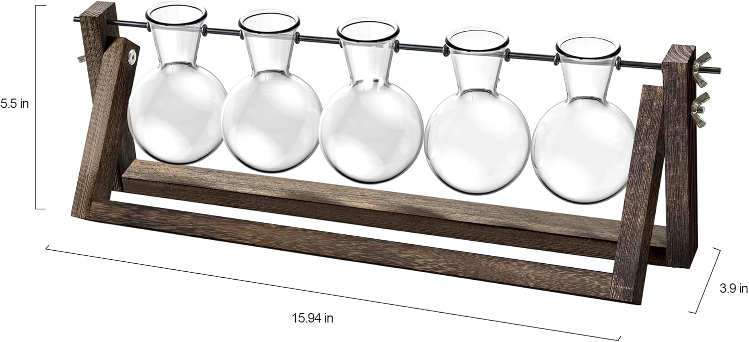 Ivolador – Estación de propagación de escritorio, terrario de plantas con soporte retro de madera maciza y soporte giratorio de metal para plantas