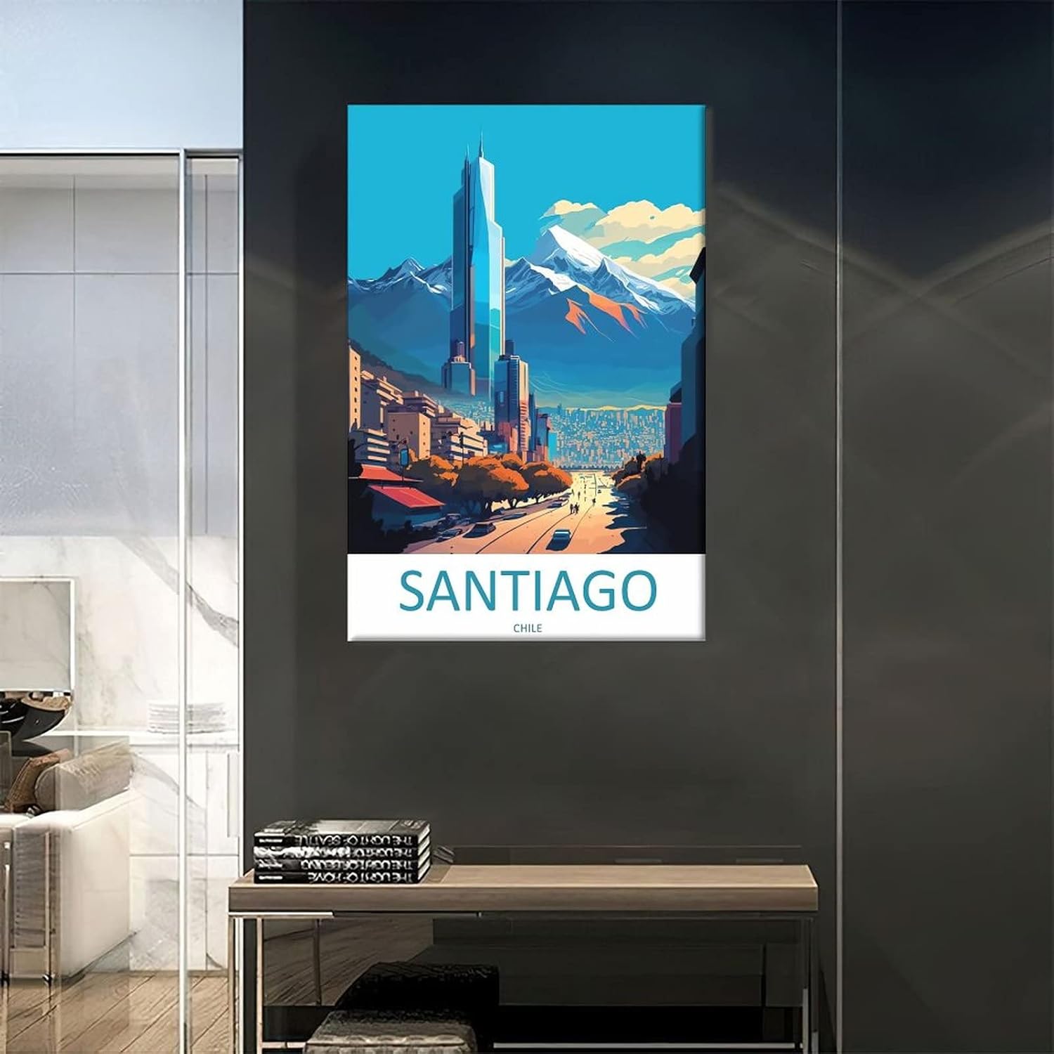 Santiago Chile – Póster de viaje vintage de paisaje de 08 x 12 pulgadas (7.9 x 11.8 in), lienzo artístico y lienzo para pared, póster de sala de