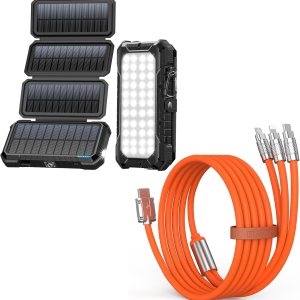 BLAVOR Cargador solar de 20000 mAh Banco de energía PD 18W QC3.0 Carga rápida con 4 paneles plegables (negro) más 3 en 1 cable de carga múltiple de BLAVOR Cargador solar de 20000 mAh Banco de energía PD 18W QC3.0 Carga rápida con 4 paneles plegables (negro) más 3 en 1 cable de carga múltiple de