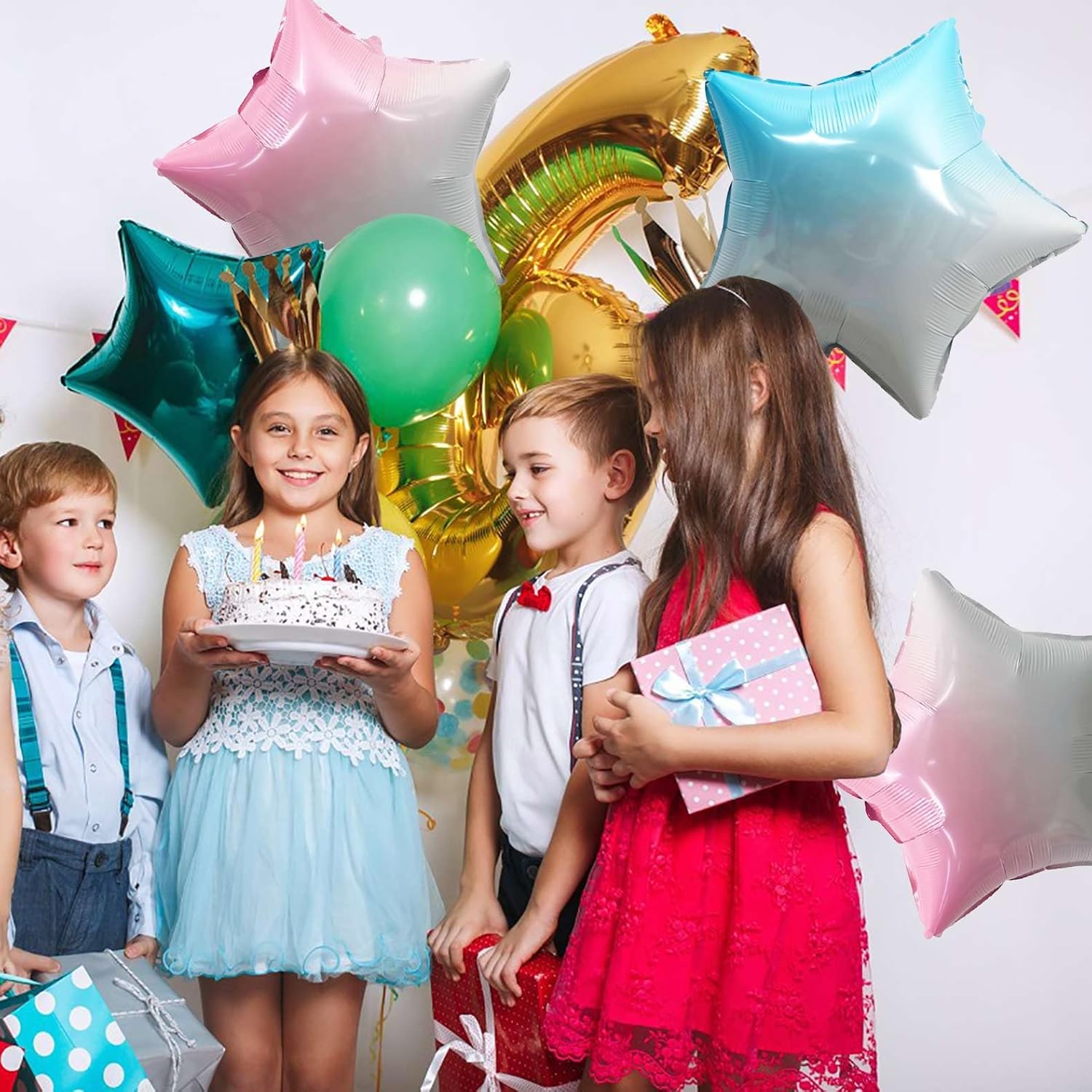 KALOR Globos de Mylar de estrella rosa degradado de 18 pulgadas, 10 globos de helio en forma de estrella rosa y blanca para bodas, baby shower,