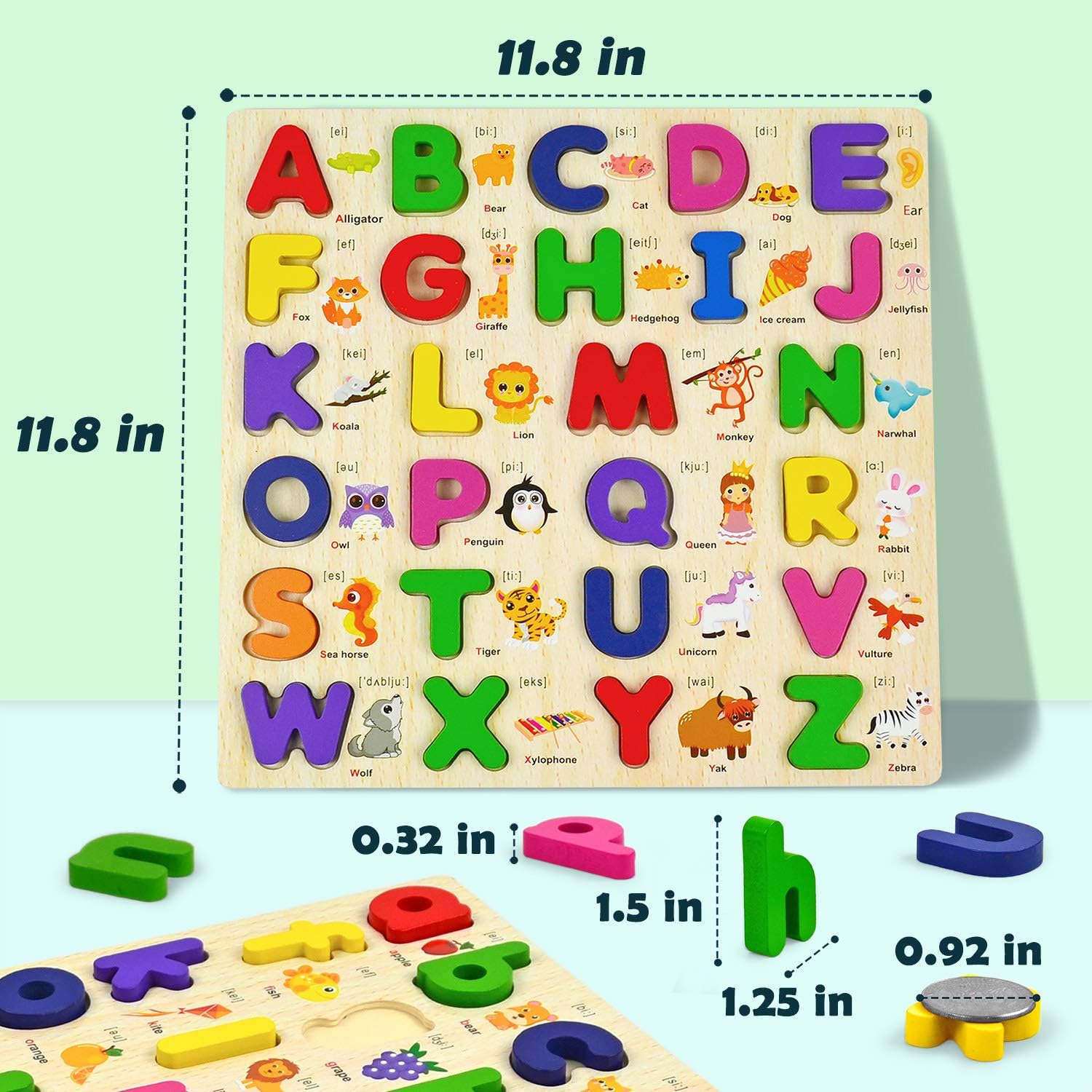 Rompecabezas de madera del alfabeto para niños de 2 a 4 años, juego de rompecabezas preescolares clásicos de aprendizaje ABC con clavijas, letras