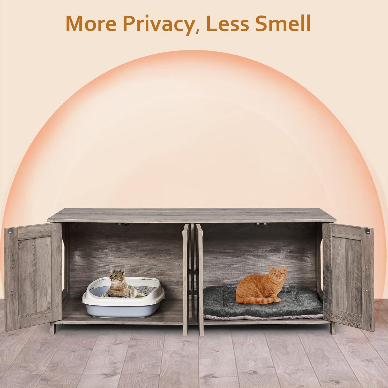 Caja de arena para gatos para 2 gatos, muebles ocultos con habitación doble, muebles de madera para baño, casa para gatos, 47.2 pulgadas de largo x
