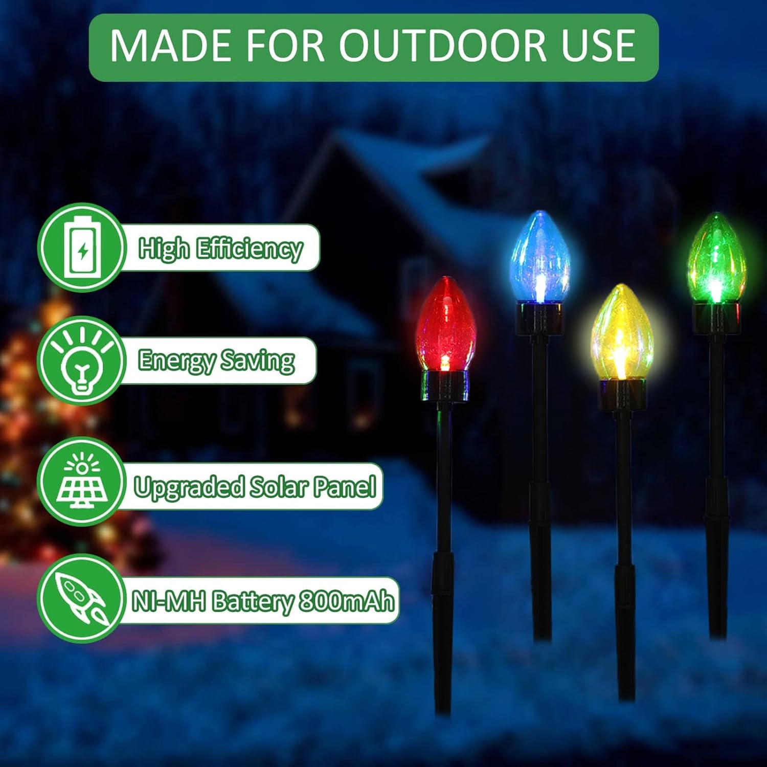 yxsian69g Luces de Navidad blancas cálidas, luz solar para exteriores, 12 LED, IP65, impermeable, camino, jardín, patio, estaca, camino, entrada,