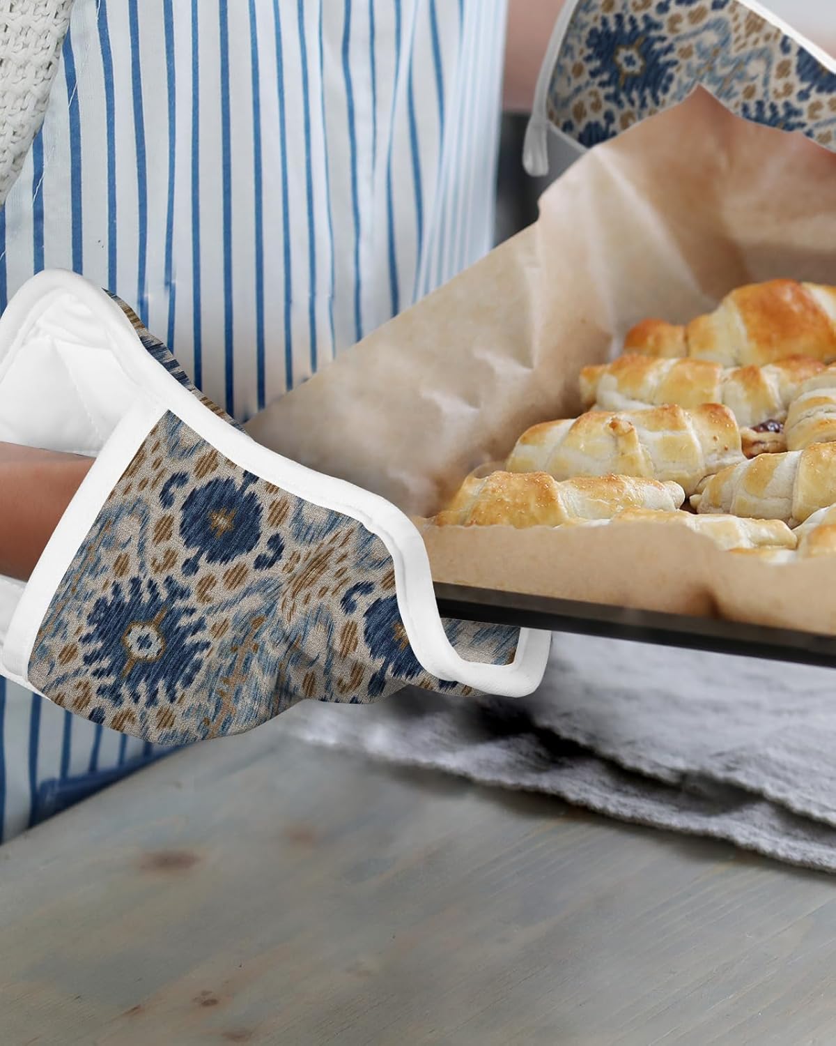 Juego de 5 agarraderas abstractas para cocina, antideslizantes y aislantes de calor, juego de agarraderas de tela de toalla con bolsillo, guantes