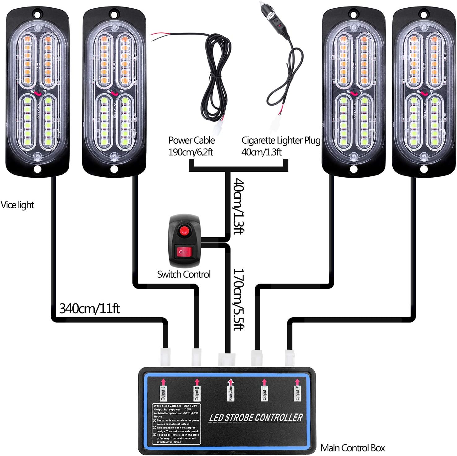 Luces LED de advertencia, 4 piezas de advertencia de emergencia, construcción de peligro de advertencia de emergencia, función de sincronización