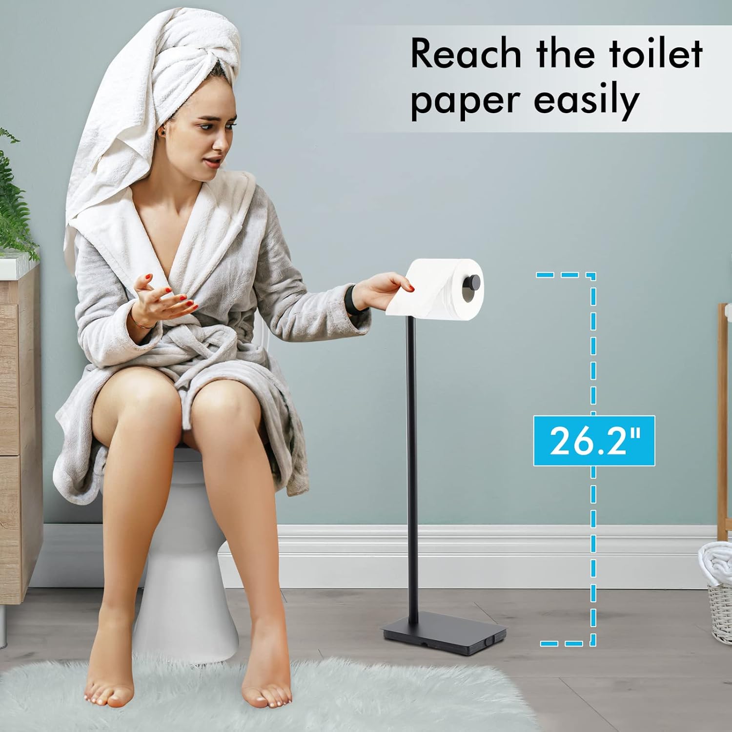 KES Soporte de papel higiénico de 26.2 pulgadas para baño, soporte de papel higiénico de pie libre SUS304 de acero inoxidable negro mate,