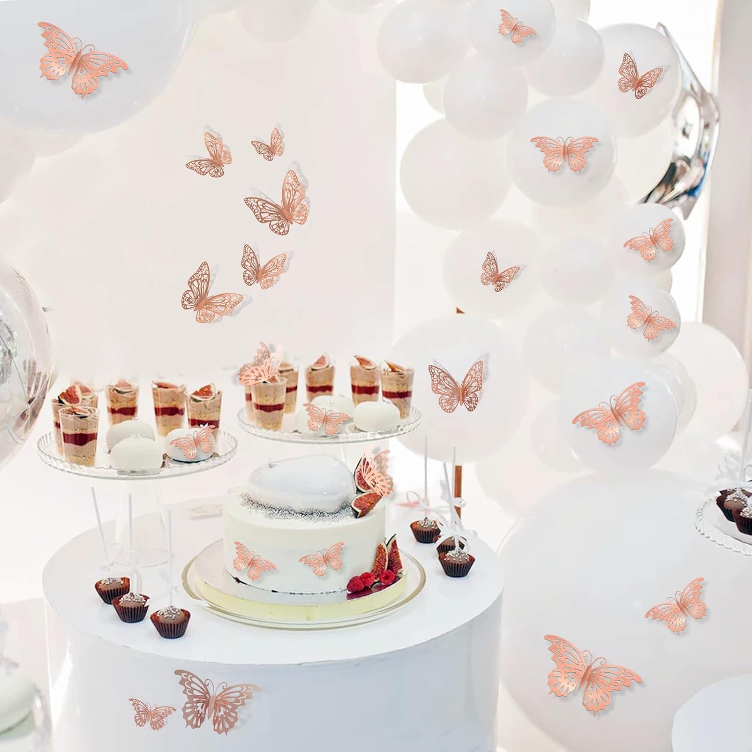 72 decoraciones de mariposa de oro rosa, decoración de mariposa 3D con 3 estilos 3 tamaños, calcomanías extraíbles de mariposa de oro rosa para