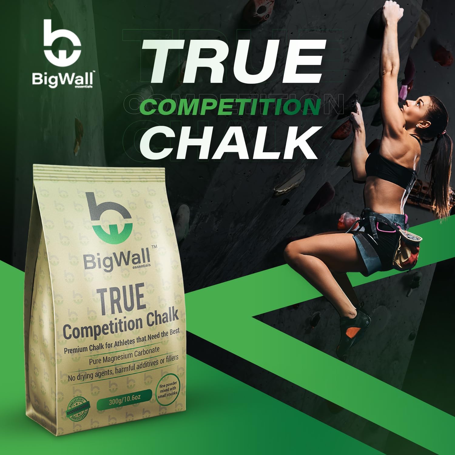 BigWall True Competition – Polvo de tiza de 10.6 onzas, grado prémium para un mejor agarre y rendimiento, carbonato de magnesio 100% puro, perfecto