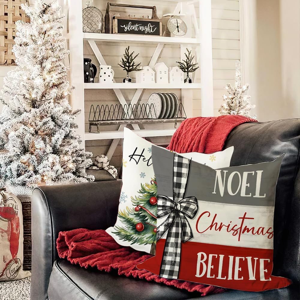 DFXSZ Juego de 4 fundas de almohada navideñas de 18 x 18 pulgadas, jarrón de muñeco de nieve, árbol de Navidad, decoración de invierno para el