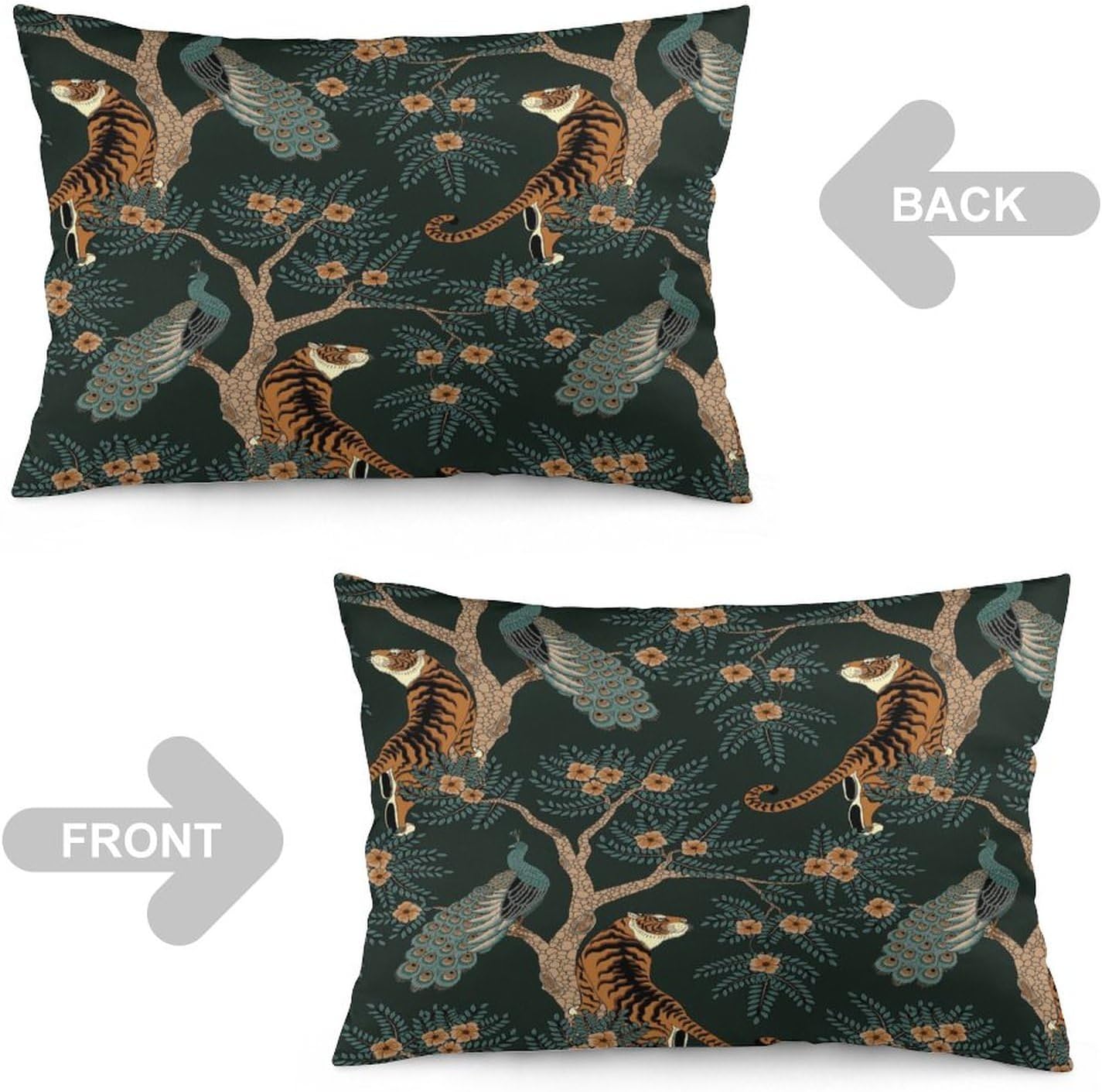 Funda de almohada decorativa rectangular con diseño de tigre y pavo real, decoración del hogar para sala de estar, sofá o automóvil, funda de cojín