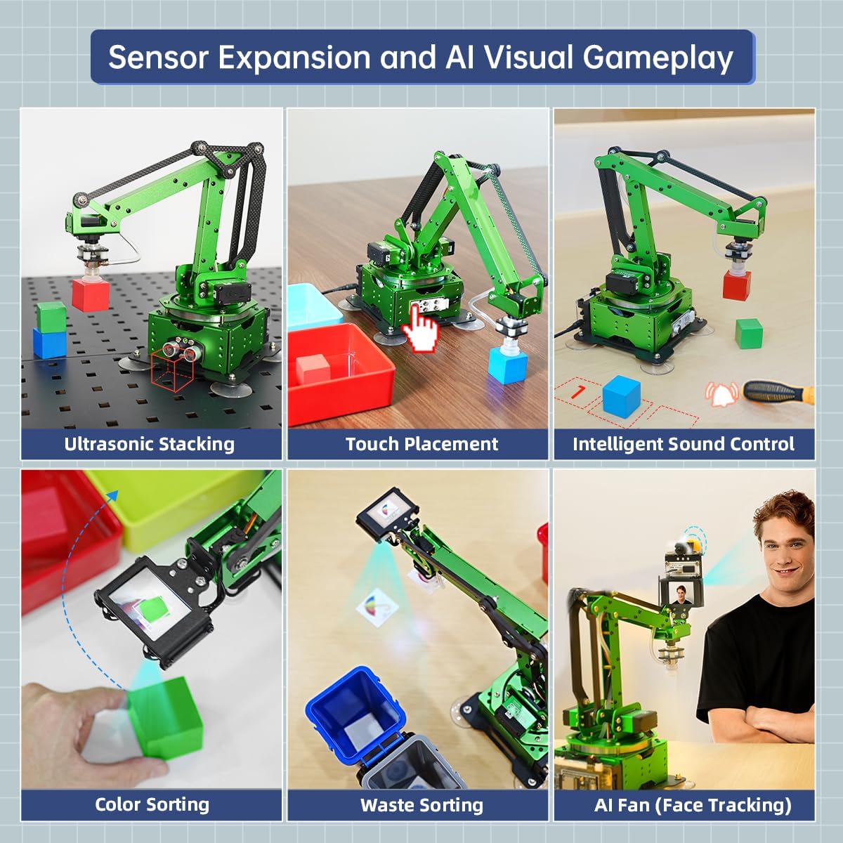 Kit de brazo robótico AI, MaxArm ESP32 Open Source WiFi Bluetooth Connect Smart Robot Arm con AI Vision Sensor Kits PS2 Controladores inalámbricos,