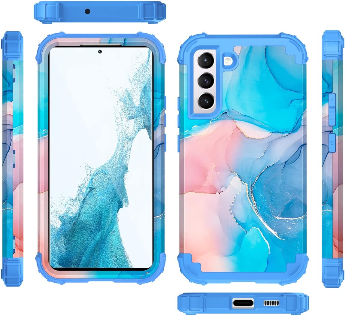 Fingic Funda Samsung Galaxy S22 Plus de mármol 3 en 1, protección híbrida de policarbonato duro, silicona suave, resistente, a prueba de golpes,
