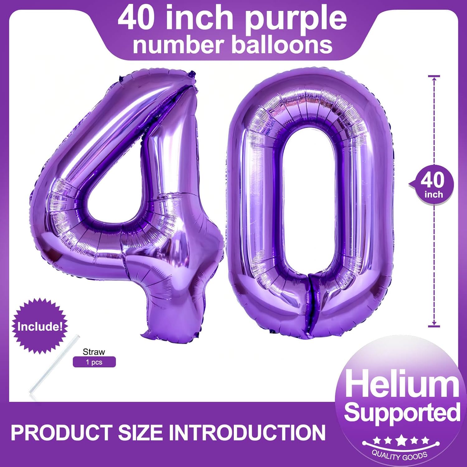 Globos morados gigantes de 40 pulgadas, globos de helio de papel de aluminio de 40 pulgadas para fiestas de cumpleaños de 40 pulgadas, decoraciones