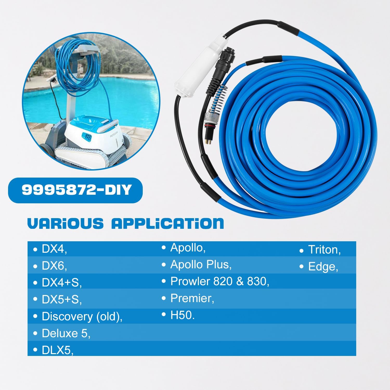 Zymurgoes 9995872 – Conjunto de cable y giratorio de 3 cables para limpiadores robóticos Dolphin DX4 DX6 Triton Edge Deluxe 5 DLX5 Apollo & Plus