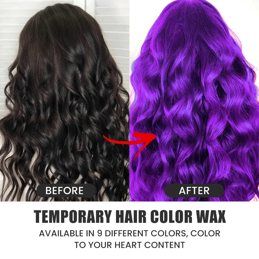 Arcilla de color púrpura de 7.05 onzas para hombres, cera temporal de tinte de color para el cabello para niños y mujeres, arcilla desechable