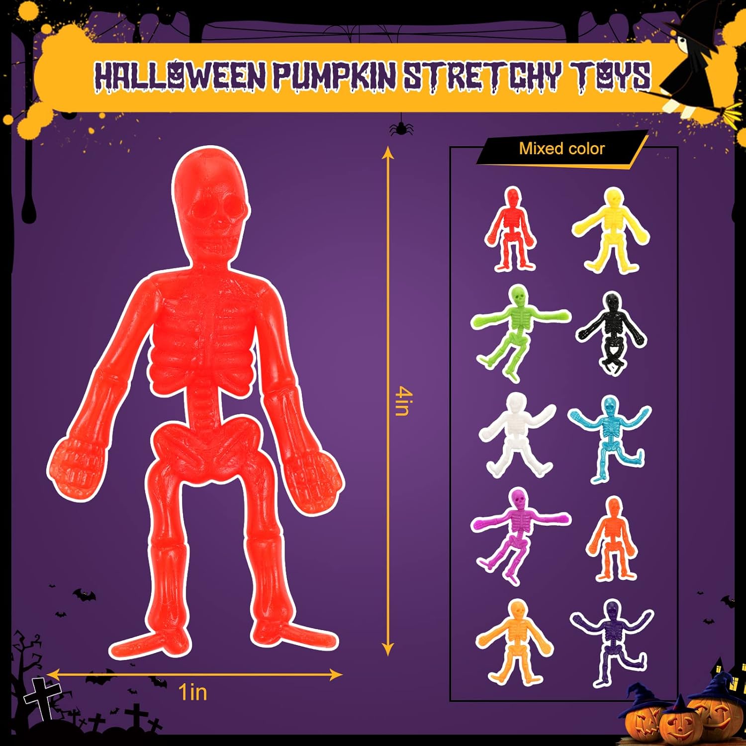 96 cajas de dulces de calabaza de Halloween con juguetes elásticos, contenedores de golosinas de calabaza, cajas de regalo de dulces de calabaza con