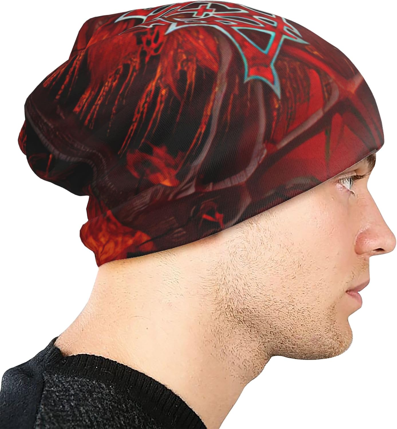 KyjsiUhyU Morbid – Gorros de ángel con banda de metal para hombres, mujeres y adolescentes  Moda delgada unisex Aldult Skull Knit Hat sombrero de