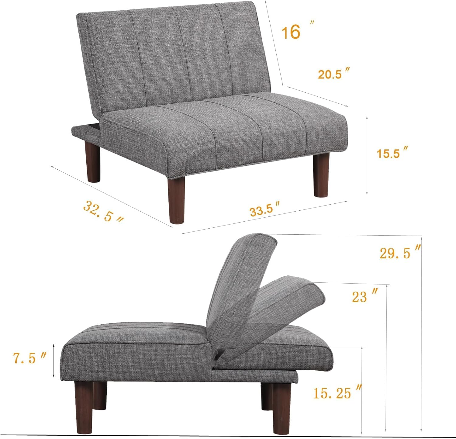 Sofá futón pequeño, silla futón convertible tapizada, moderna, sin brazos, cómodo, mini sofá para espacios pequeños, sala de estar, apartamento,