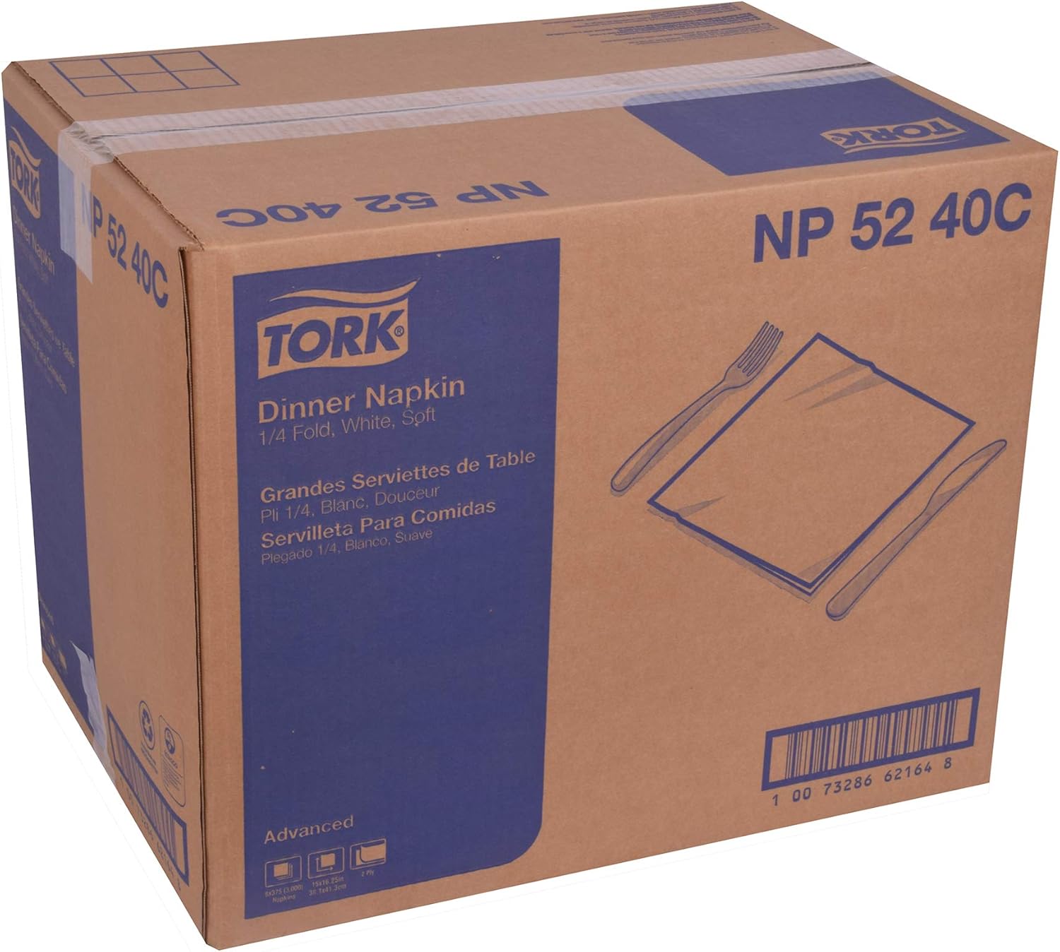 Tork Advanced NP5240C Servilletas suaves, plegadas en 14, diseño de hojas en relieve, 2 capas, 15 pulgadas de ancho x 16.25 pulgadas, color blanco