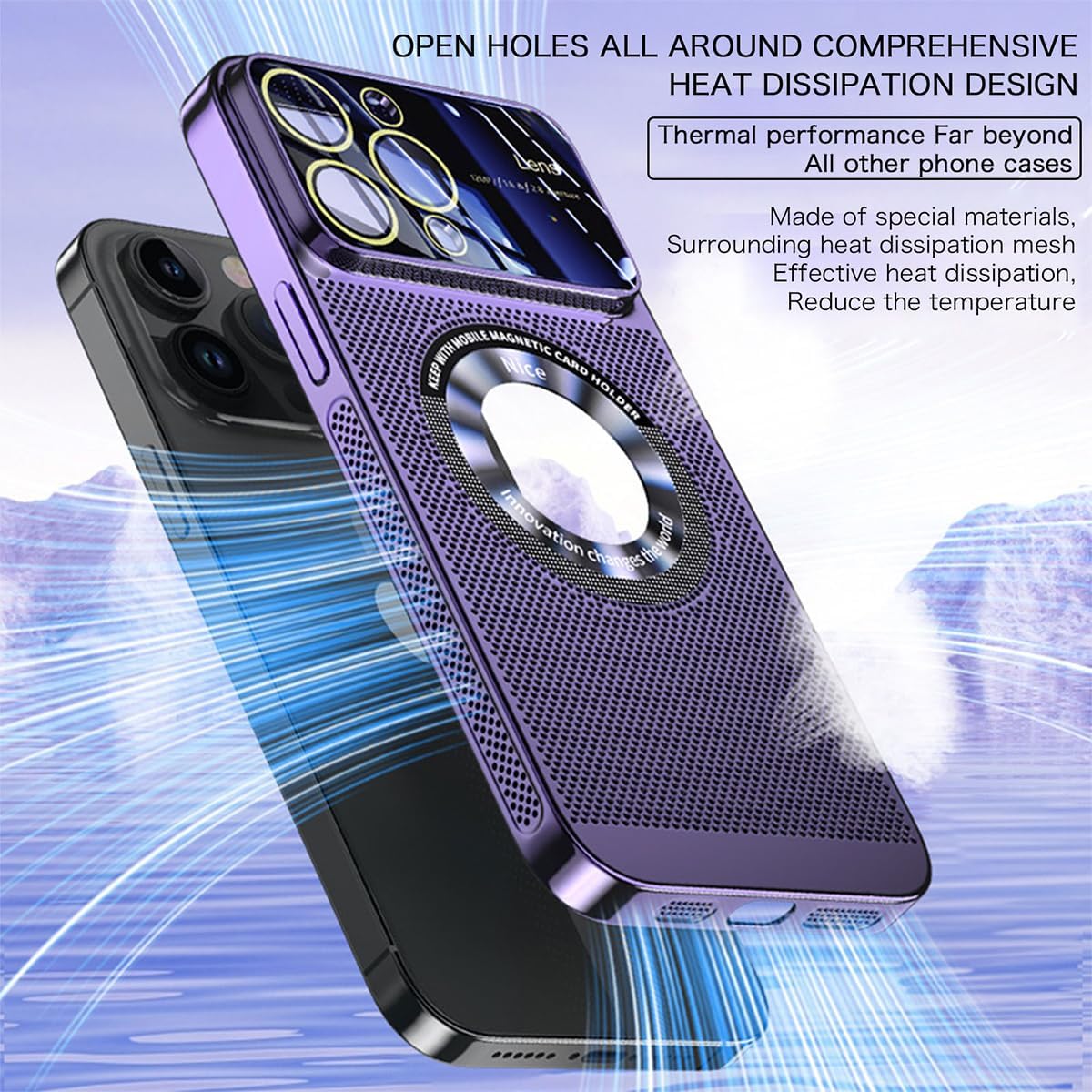 Funda magnética de disipación de calor galvanizada para iPhone 13 14 Plus Pro Max, funda de refrigeración magnética sin marco para ventana grande,