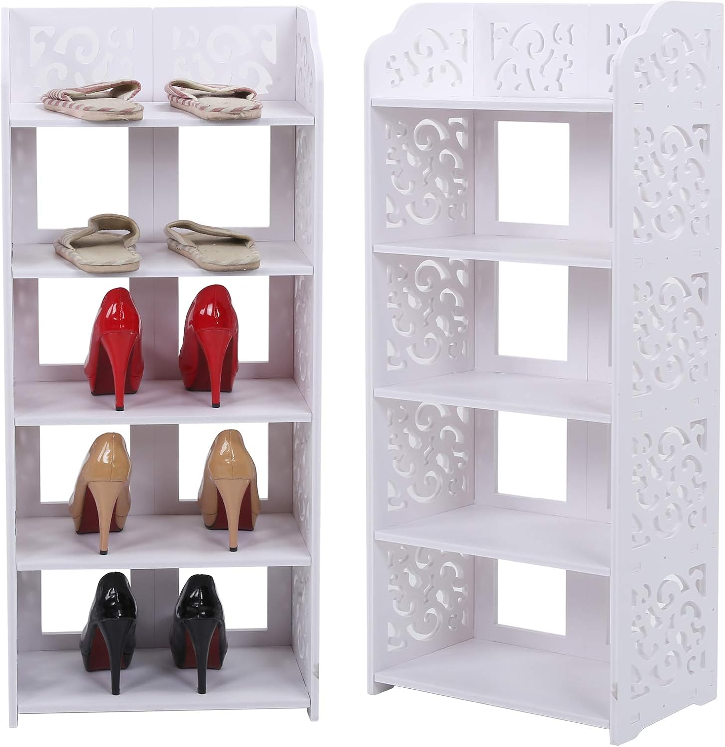 TOPINCN 5 Tier Shoe Rack Organizer with Hollow Out Design White PVC Board Material 90cm Height for Living Room Bedroom Bathroom Office Hallway