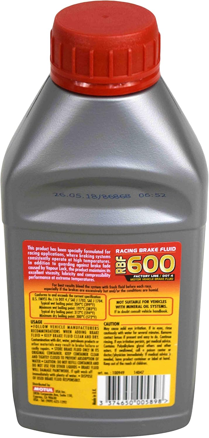 Motul MTL100949 8068HL RBF 600 Aceite de línea de fábrica Dot-4 100 % Sintético de Freno de Carrera – 500, 300 ml, 10 onzas líquidas, 12 botellas, 12