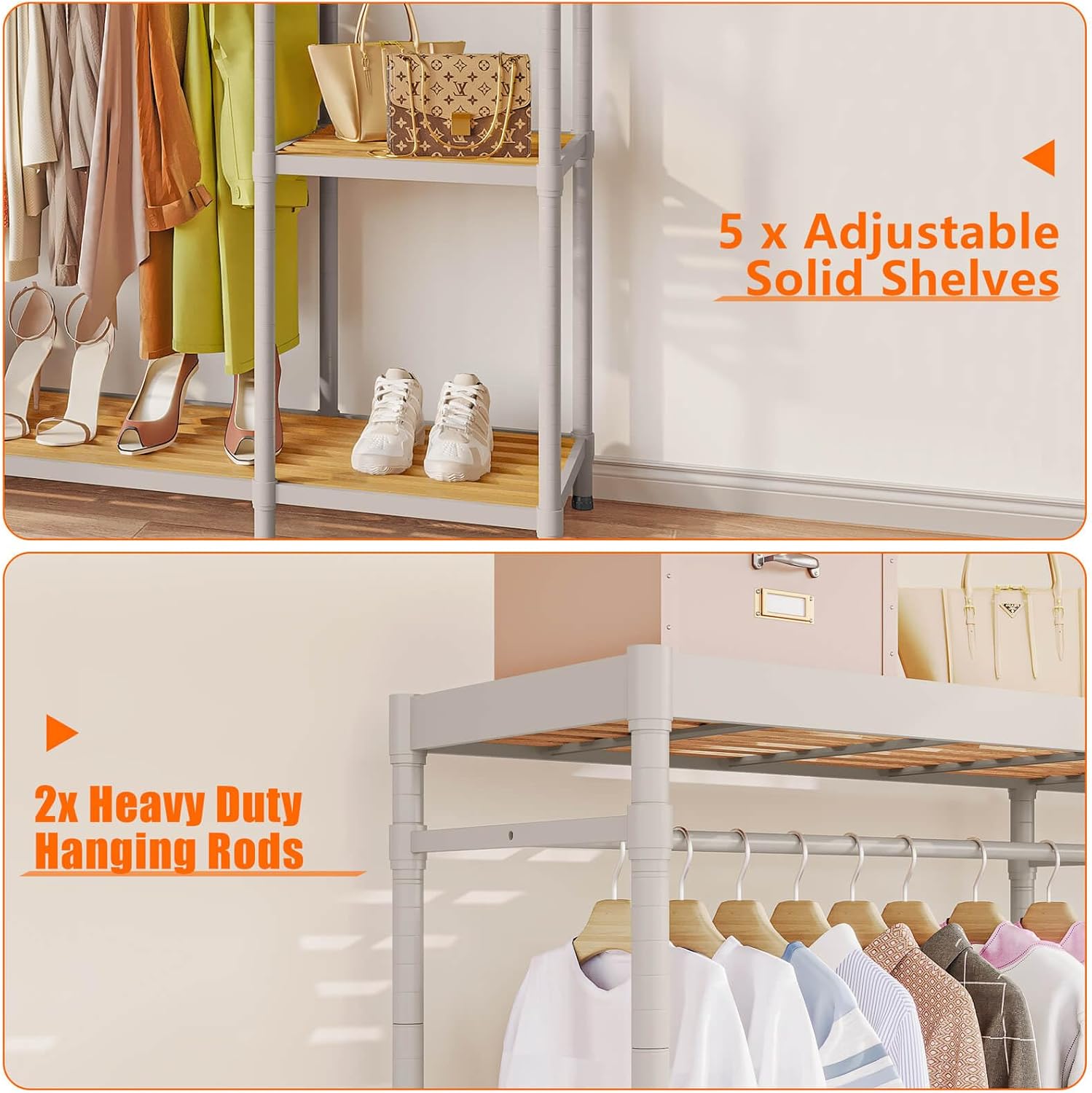 Perchero resistente para ropa de 800 libras de capacidad, perchero de metal independiente con estantes, estantes de ropa comercial para colgar ropa,