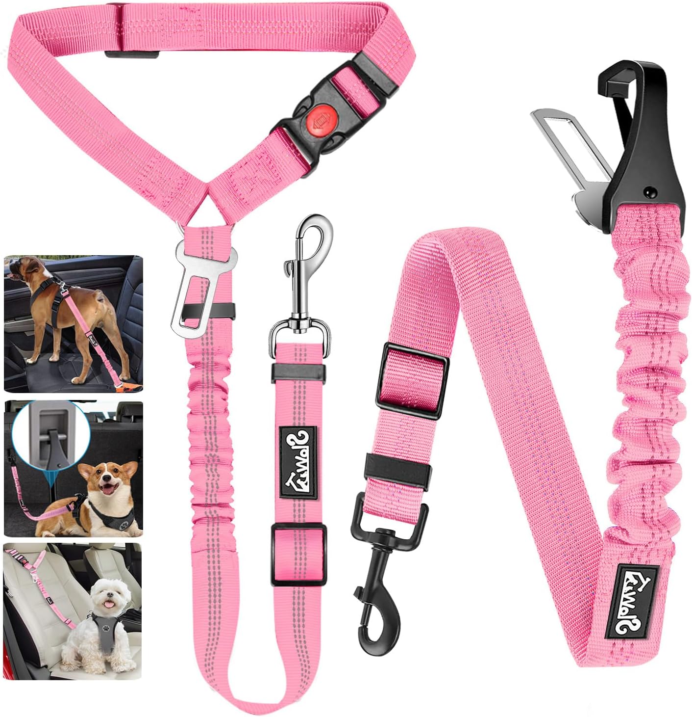 Lukovee Correa de cinturón de seguridad para perros para automóviles, paquete de 2 cinturones de seguridad para mascotas con hebilla ajustable y