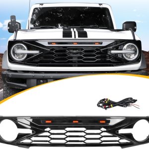 Kits de repuesto para parrilla delantera negra brillante con luces LED compatibles con Ford Bronco 2021 2022 2023 2 2 puertas 4 puertas parrilla de Kits de repuesto para parrilla delantera negra brillante con luces LED compatibles con Ford Bronco 2021 2022 2023 2 2 puertas 4 puertas parrilla de