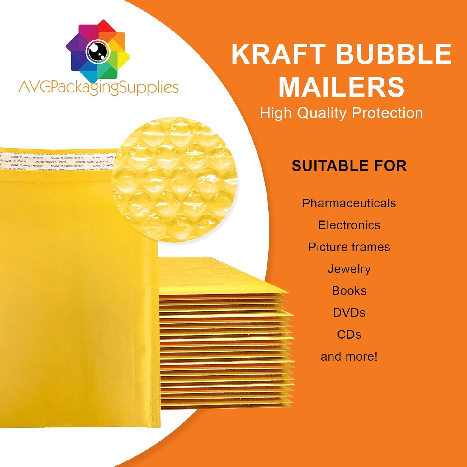 AVG Packaging Supplies Sobres acolchados con burbujas de papel kraft con autosellado, #4 9.25 x 13.25 pulgadas, 100 sobres con forro de burbujas de