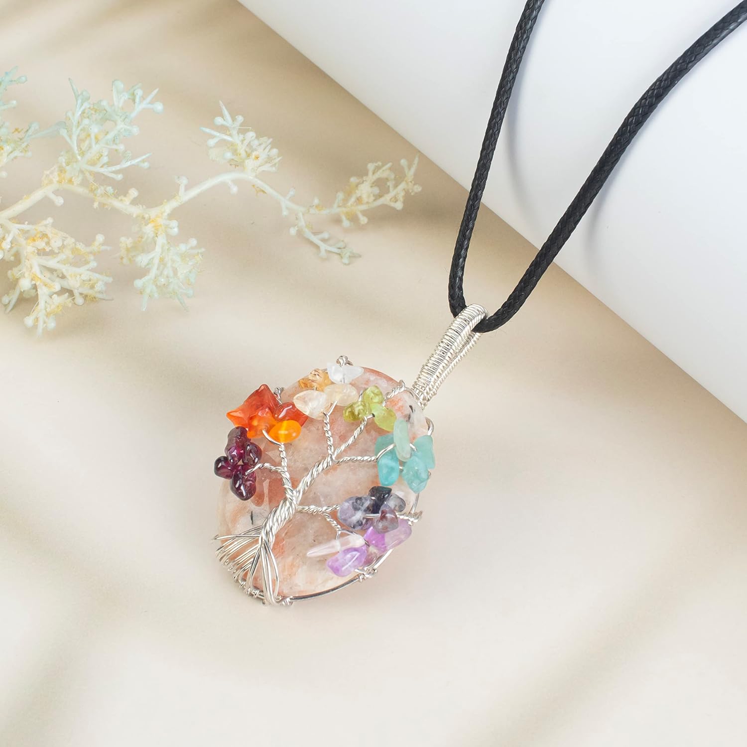 Crocon Gemstone Pendant Necklace Handmade Reiki Healing Crystal Amulet Natural Stone Jewelry for Unisex Gift