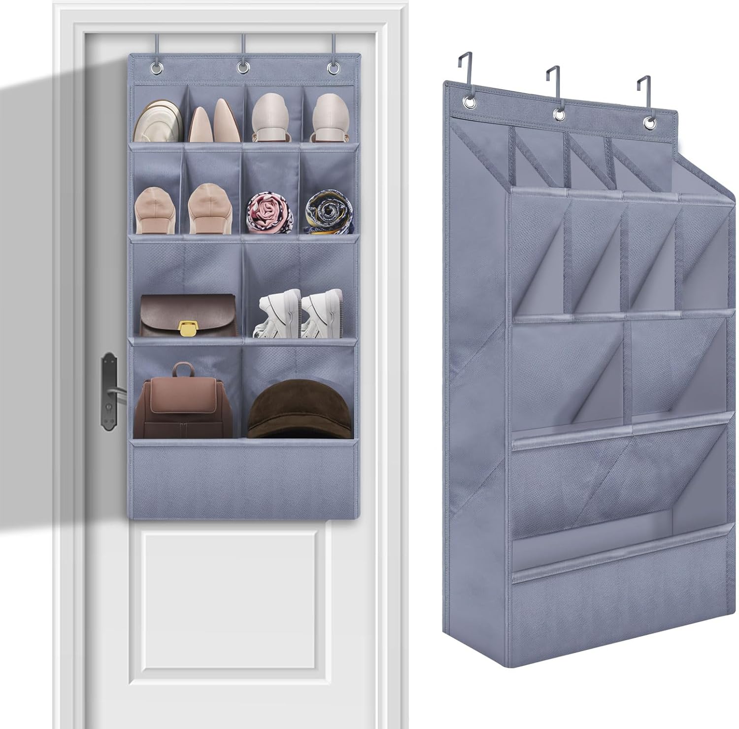 YOKMIVEM Organizador de zapatos sobre la puerta para armario, organizador de zapatos corto colgante con grandes bolsillos profundos, soporte para