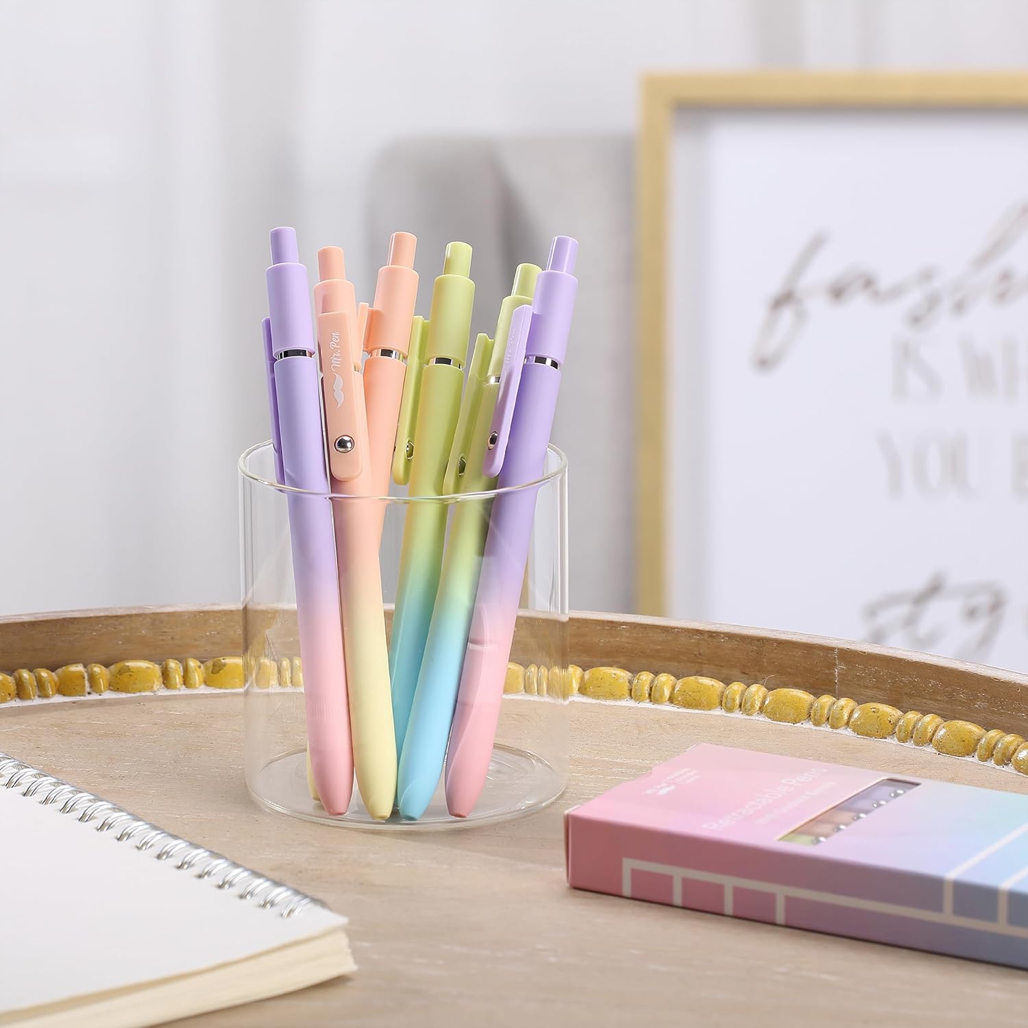 Mr. Pen – Bolígrafos de gel retráctiles, paquete de 6, barriles de color degradado, bolígrafos de gel negros, de secado rápido, bolígrafos de gel de