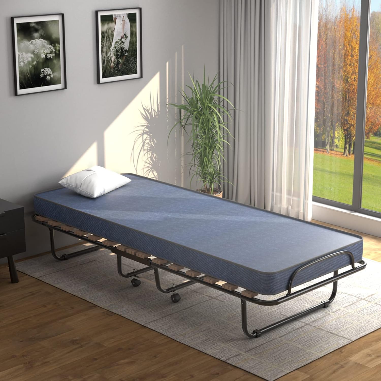 GORELAX Cama plegable con colchón de 3 pulgadas, juego de cama portátil individual pequeño con marco de cama de metal, cuna plegable con colchón de