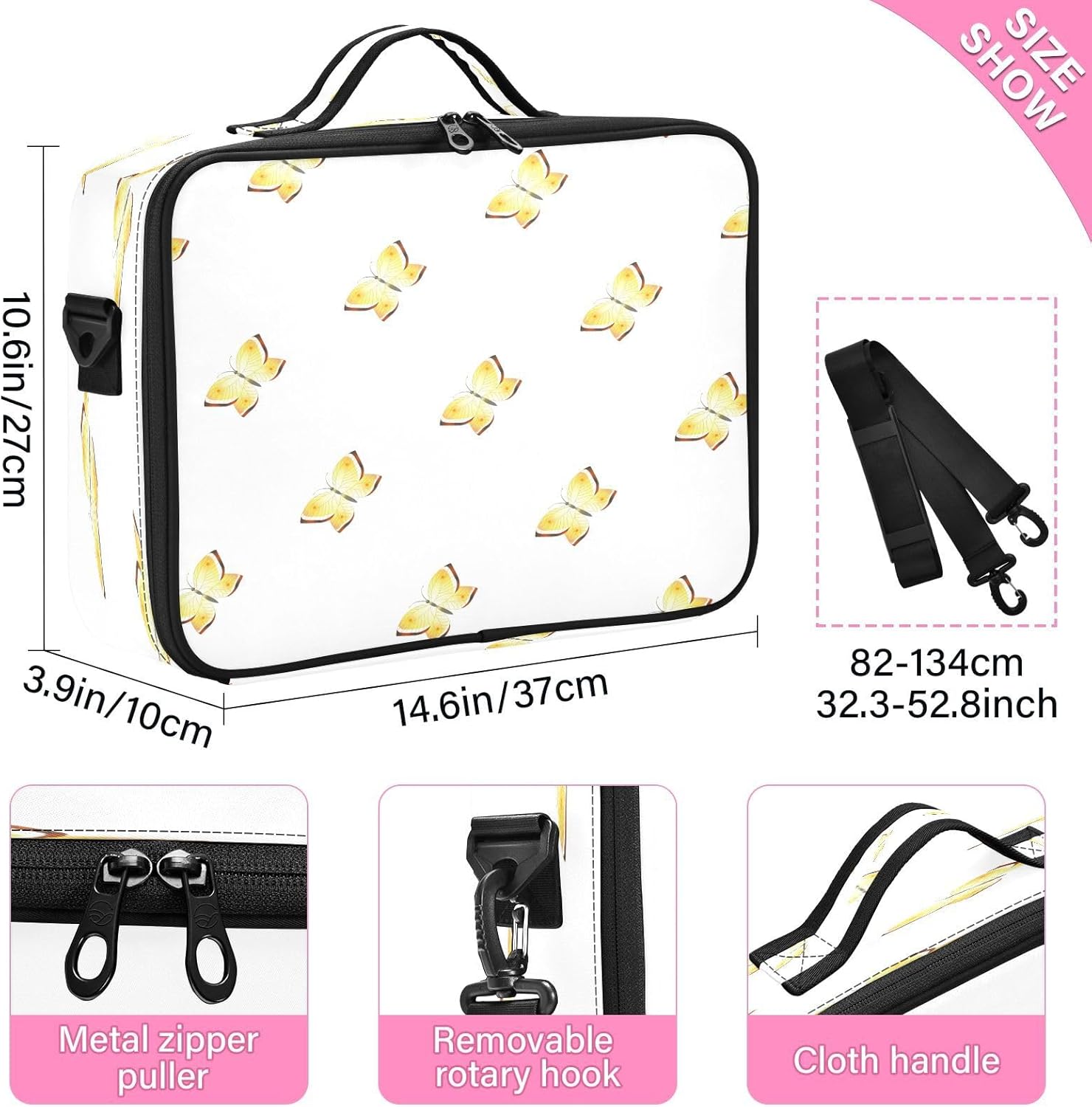 Mariposa Golden Fashion bolsa organizadora de cosméticos de viaje, cepillo de maquillaje grande, bolsa de maquillaje para mujeres, cosméticos,