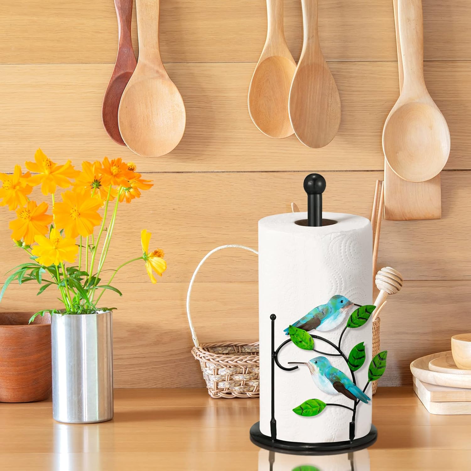 Toallero de papel decorativo para encimera, soporte de toalla de papel de metal, dispensador de rollos de cocina con base para cocina, baño, mesa,