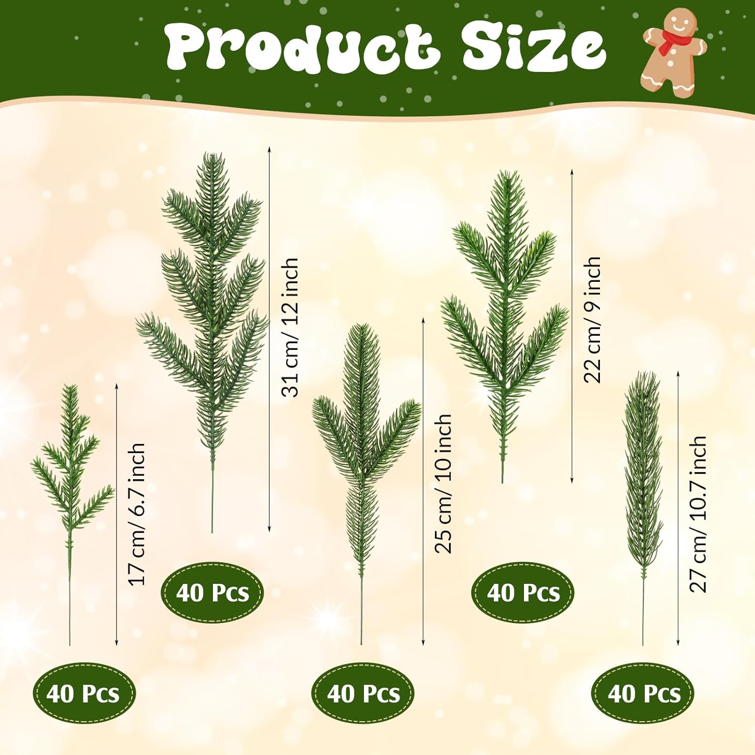 200 agujas de pino artificiales de Navidad, ramas, guirnalda de plantas verdes, agujas de pino, ramas decorativas de Navidad, decoración de pino,