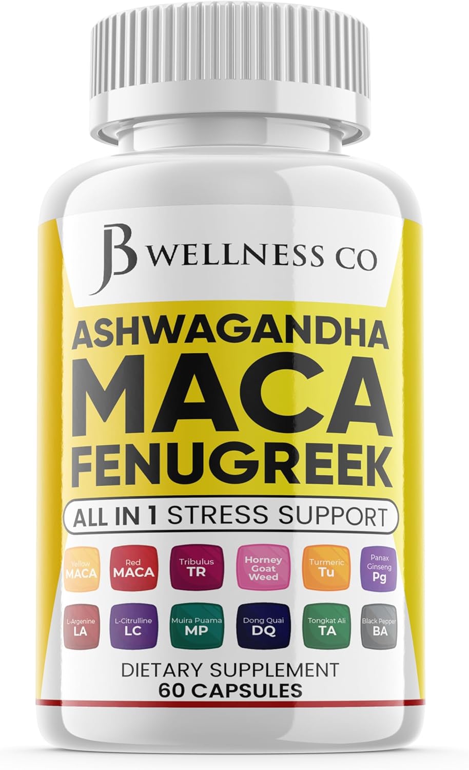 JB WELLNESS CO Ashwagandha 5000mg raíz de maca 5000mg Fenogreco 3000mg Suplemento con Tongkat Ali Ginseng – Ayuda con el estado de ánimo y la salud
