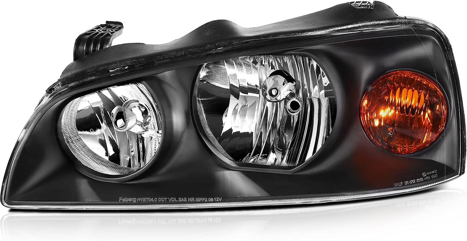 ANPART Par de faros delanteros aptos para Hyundai Elantra 2004-2006, carcasa negra, reflector ámbar, lente transparente